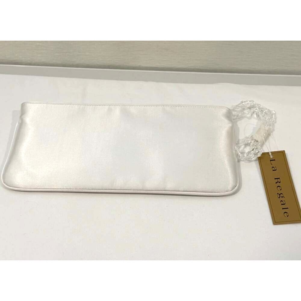 Elegant La Regale White Satin Clutch with Beaded Wristlet Strap 24127
